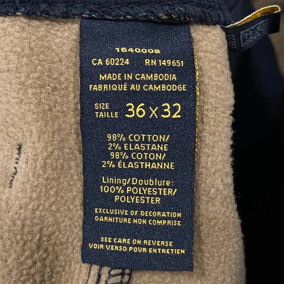 CAT Caterpillar Work Pants Mens 36 x 32 Black Canvas Fleece Lined Insulated - Picture 11 of 12